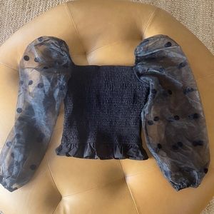 fab’rik Black Puff Sheer Sleeve Going Out Date Night Top Puffy Crop Sexy Small